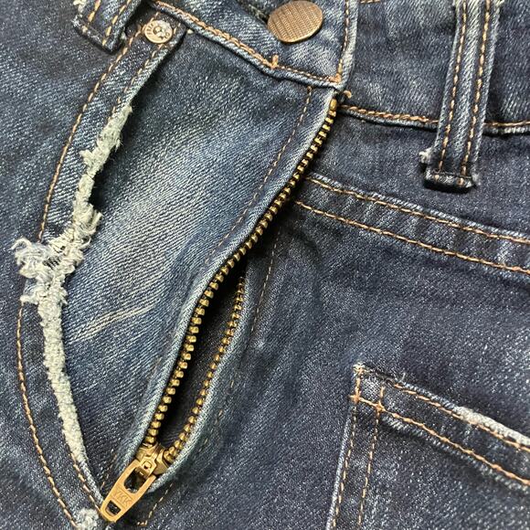 Free People Denim Overalls Sz 27 Blue Distressed Open Back Casual Boho Utility - Picture 15 of 16